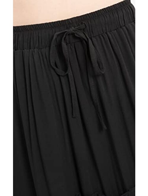 ThCreasa Womens Boho Elastic High Waisted A Line Maxi Skirts Ruffles Tiered Beach Swing Long Skirt with Pockets