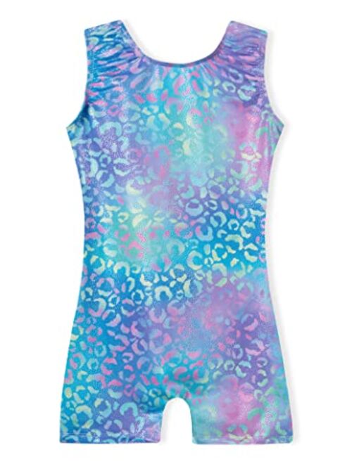 Domusgo Gymnastics Leotards for Girls Sparkle Dance Unitard Biketard with Short Mermaid Rainbow Leopard Unicorn Tie Dye Pink Black