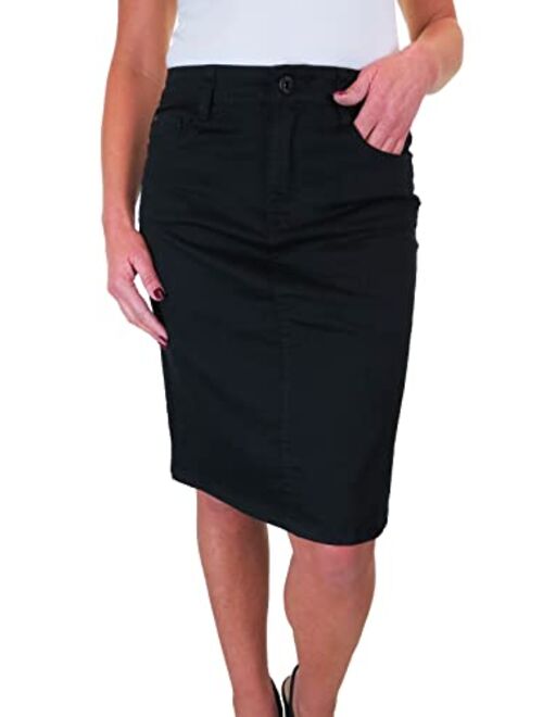 Paulo Due Women's Stretch Pencil Skirt Ladies Jeans Style Heavy Cotton Casual Summer Skirt 6-16