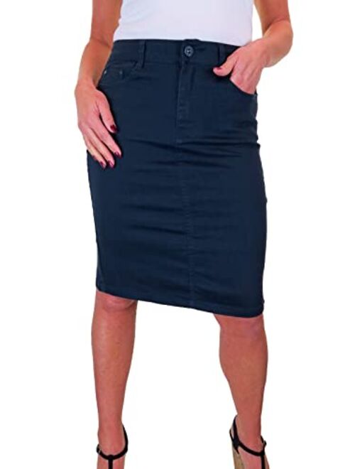 Paulo Due Women's Stretch Pencil Skirt Ladies Jeans Style Heavy Cotton Casual Summer Skirt 6-16