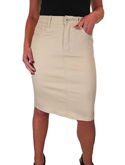 Paulo Due Women's Stretch Pencil Skirt Ladies Jeans Style Heavy Cotton Casual Summer Skirt 6-16