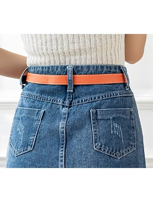 CHARTOU Women's Elegant High Waist Stripes Pleated A-Line Swing Midi Denim Jean Skirt