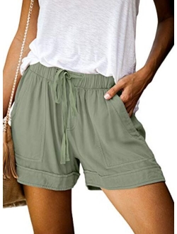 Elapsy Womens Casual Short Comfy Drawstring Elastic Waist Summer Pocketed Shorts