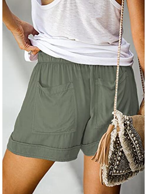 Elapsy Womens Casual Short Comfy Drawstring Elastic Waist Summer Pocketed Shorts