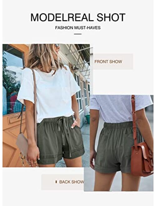 Elapsy Womens Casual Short Comfy Drawstring Elastic Waist Summer Pocketed Shorts