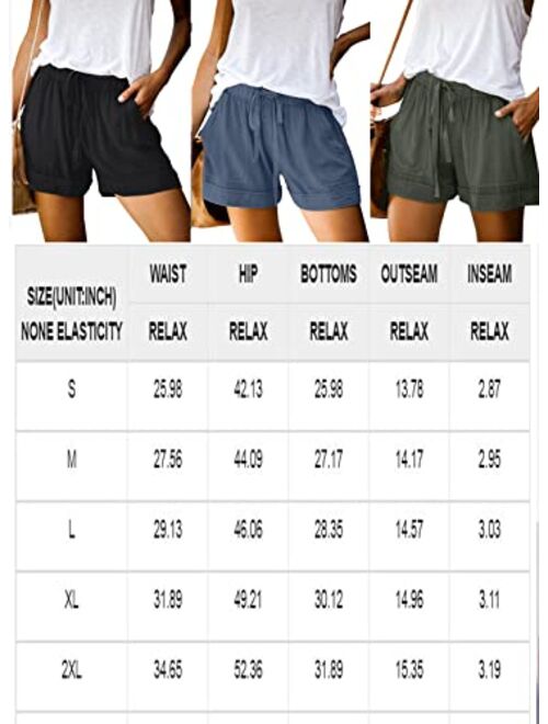 Elapsy Womens Casual Short Comfy Drawstring Elastic Waist Summer Pocketed Shorts