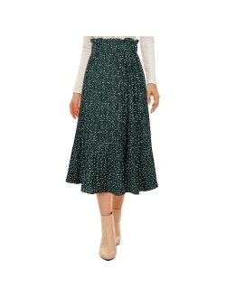 NiPaMi Women's High Waist Pleated Skirt Polka Dot Midi Swing Skirt Casual Long Skirt with Pockets