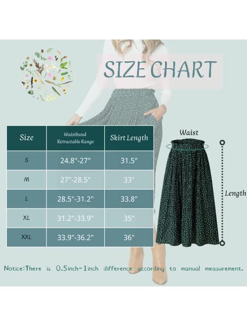 NiPaMi Women's High Waist Pleated Skirt Polka Dot Midi Swing Skirt Casual Long Skirt with Pockets