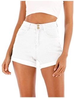 Cuihur Women's Summer Casual Denim High Waisted Folded Hem Jeans Shorts for Juniors