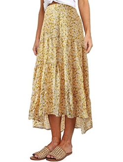 Women's Ditzy Floral Midi Boho Elastic High Waist Skirt