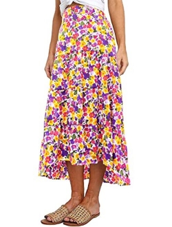 Women's Ditzy Floral Midi Boho Elastic High Waist Skirt