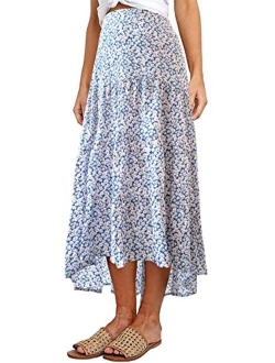 Women's Ditzy Floral Midi Boho Elastic High Waist Skirt