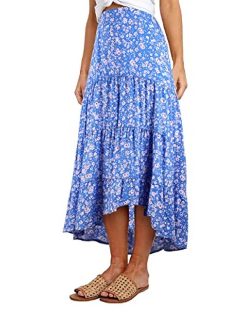 PRETTYGARDEN Women's Ditzy Floral Midi Boho Elastic High Waist Skirt