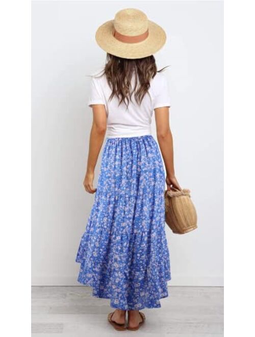 PRETTYGARDEN Women's Ditzy Floral Midi Boho Elastic High Waist Skirt