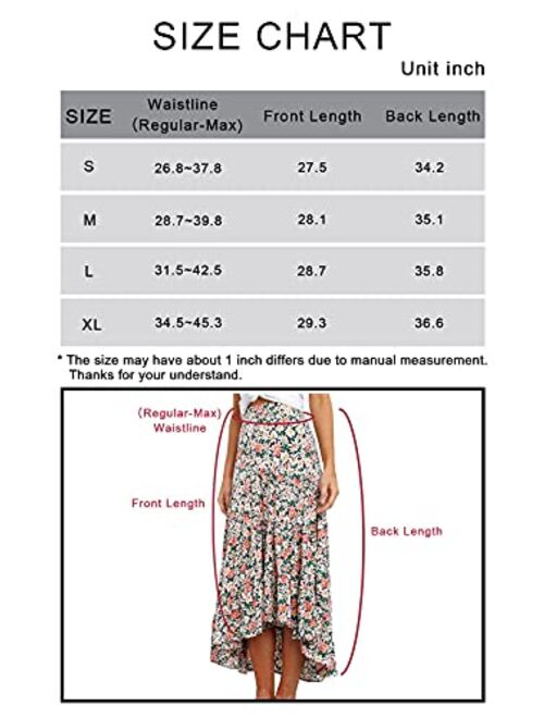 PRETTYGARDEN Women's Ditzy Floral Midi Boho Elastic High Waist Skirt