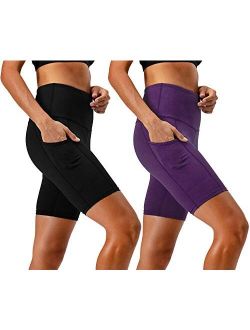 DEVOPS Women's 2-Pack High Waist Workout Yoga Running Exercise Shorts with Side Pockets