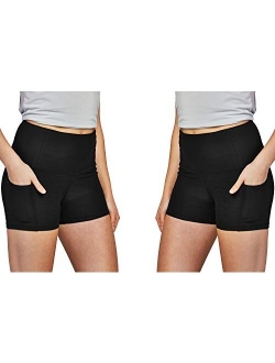 DEVOPS Women's 2-Pack High Waist Workout Yoga Running Exercise Shorts with Side Pockets