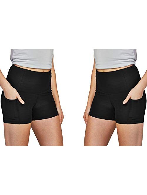 DEVOPS Women's 2-Pack High Waist Workout Yoga Running Exercise Shorts with Side Pockets