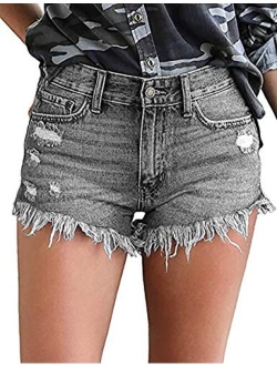 Necooer Women Denim Shorts Casual Summer Mid Waist Stretchy Denim Jean Shorts