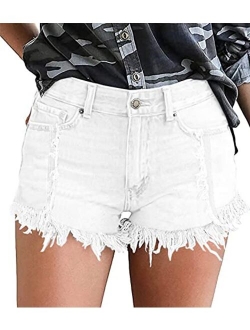 Necooer Women Denim Shorts Casual Summer Mid Waist Stretchy Denim Jean Shorts