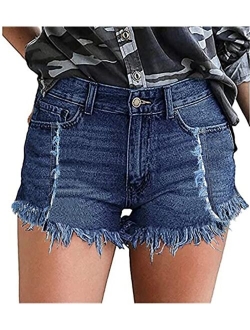 Necooer Women Denim Shorts Casual Summer Mid Waist Stretchy Denim Jean Shorts