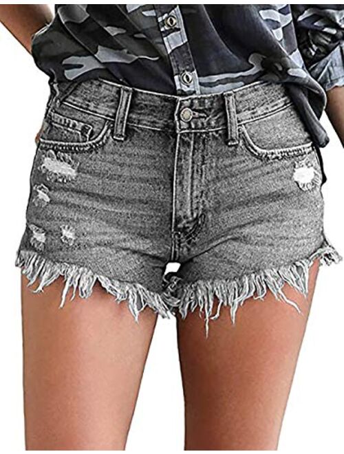 Necooer Women Denim Shorts Casual Summer Mid Waist Stretchy Denim Jean Shorts