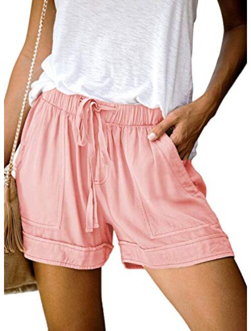 Wrolem Womens Comfy Drawstring Casual Elastic Waist Pocketed Loose Fit Shorts (S-3XL)