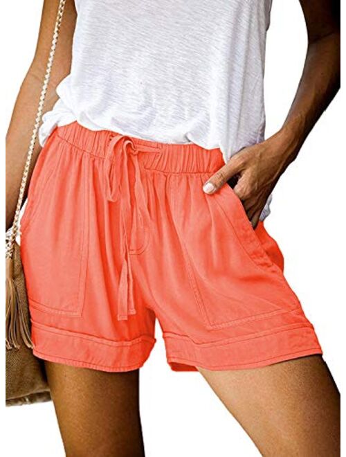 Wrolem Womens Comfy Drawstring Casual Elastic Waist Pocketed Loose Fit Shorts (S-3XL)