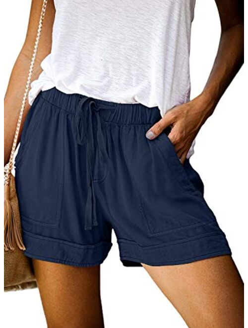 Wrolem Womens Comfy Drawstring Casual Elastic Waist Pocketed Loose Fit Shorts (S-3XL)