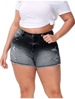 ALLEGRACE Sexy Plus Size Denim Shorts Women Distressed High Waist Shorts with Pockets