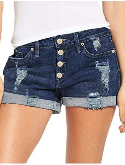 Utyful Women's Casual Summer Ripped Washed Distressed Stretch Denim Jean Shorts