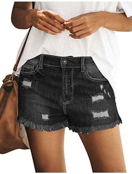 Utyful Women's Casual Summer Ripped Washed Distressed Stretch Denim Jean Shorts