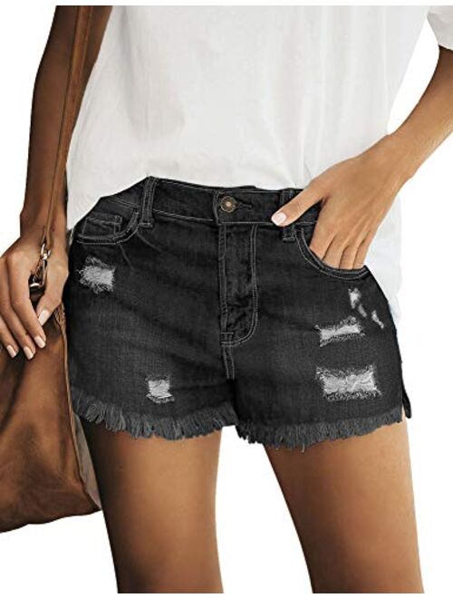 Utyful Women's Casual Summer Ripped Washed Distressed Stretch Denim Jean Shorts