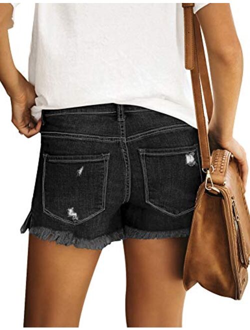 Utyful Women's Casual Summer Ripped Washed Distressed Stretch Denim Jean Shorts