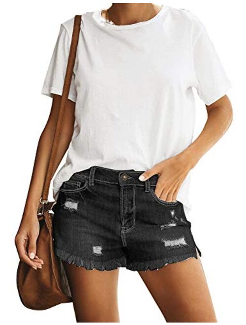 Utyful Women's Casual Summer Ripped Washed Distressed Stretch Denim Jean Shorts