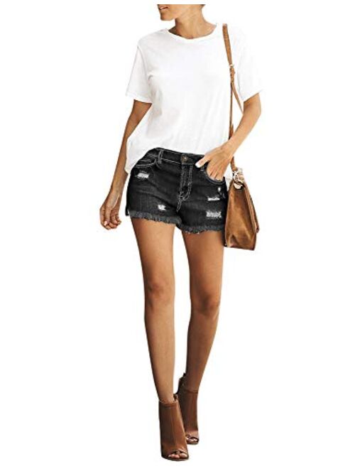 Utyful Women's Casual Summer Ripped Washed Distressed Stretch Denim Jean Shorts