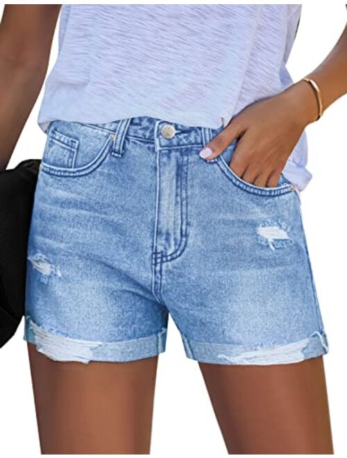 Utyful Women's Casual Summer Ripped Washed Distressed Stretch Denim Jean Shorts