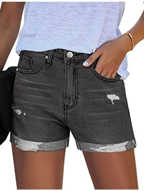 Utyful Women's Casual Summer Ripped Washed Distressed Stretch Denim Jean Shorts