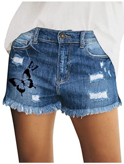 Utyful Women's Casual Summer Ripped Washed Distressed Stretch Denim Jean Shorts