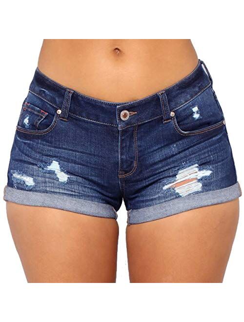 vanberfia Women's Stretchy Denim Jean Shorts with Pockets