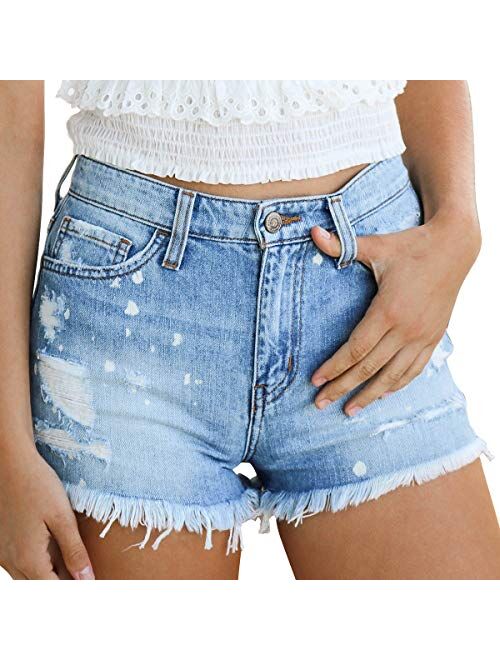 vanberfia Women's Stretchy Denim Jean Shorts with Pockets