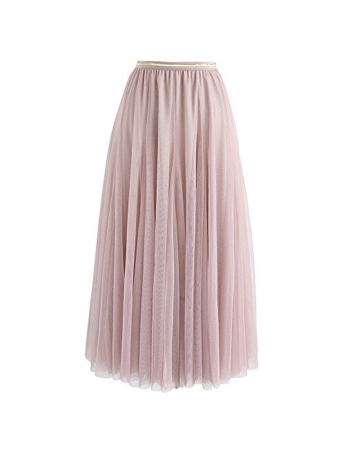 CHICWISH Women's Lilac/Cream/Grey/Pink/Black Layered Mesh Ballet Prom Party Tulle Tutu A-Line Maxi Skirt