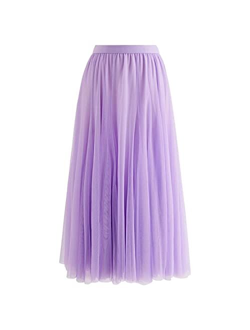 CHICWISH Women's Lilac/Cream/Grey/Pink/Black Layered Mesh Ballet Prom Party Tulle Tutu A-Line Maxi Skirt