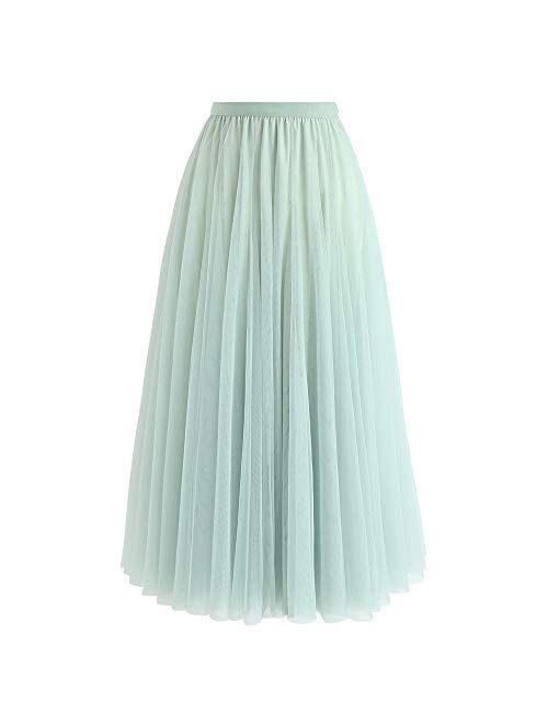 CHICWISH Women's Lilac/Cream/Grey/Pink/Black Layered Mesh Ballet Prom Party Tulle Tutu A-Line Maxi Skirt