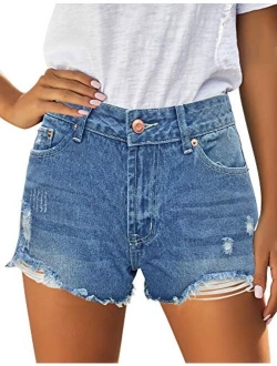 GRAPENT Women's High Waisted Ripped Stretchy Denim Hot Short Summer Jean Shorts