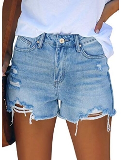 GRAPENT Women's High Waisted Ripped Stretchy Denim Hot Short Summer Jean Shorts