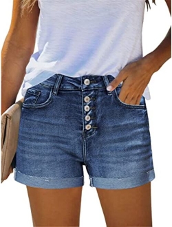 GRAPENT Women's High Waisted Ripped Stretchy Denim Hot Short Summer Jean Shorts