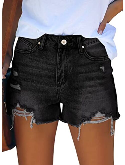 GRAPENT Women's High Waisted Ripped Stretchy Denim Hot Short Summer Jean Shorts