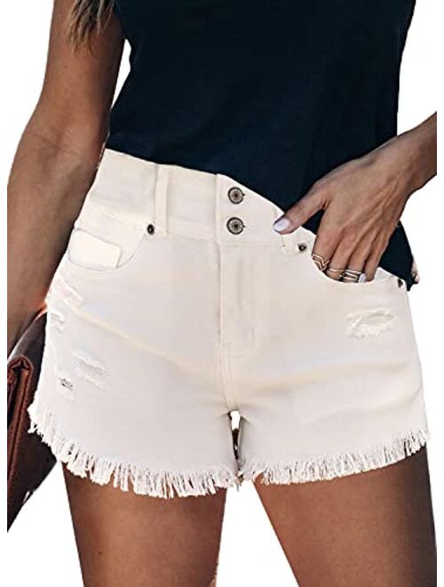 GRAPENT Women's High Waisted Ripped Stretchy Denim Hot Short Summer Jean Shorts