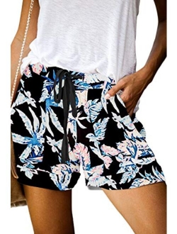 QUEEN PLUS Womens Casual Shorts Comfy Elastic Waist Drawstring Pocket Shorts Pants